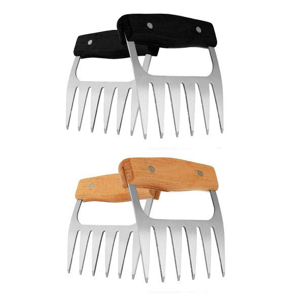 1-Pair:Wooden Handles Stainless Steel Meat Poultry Shredding Cutting Claws(Black - Picture 5 of 5